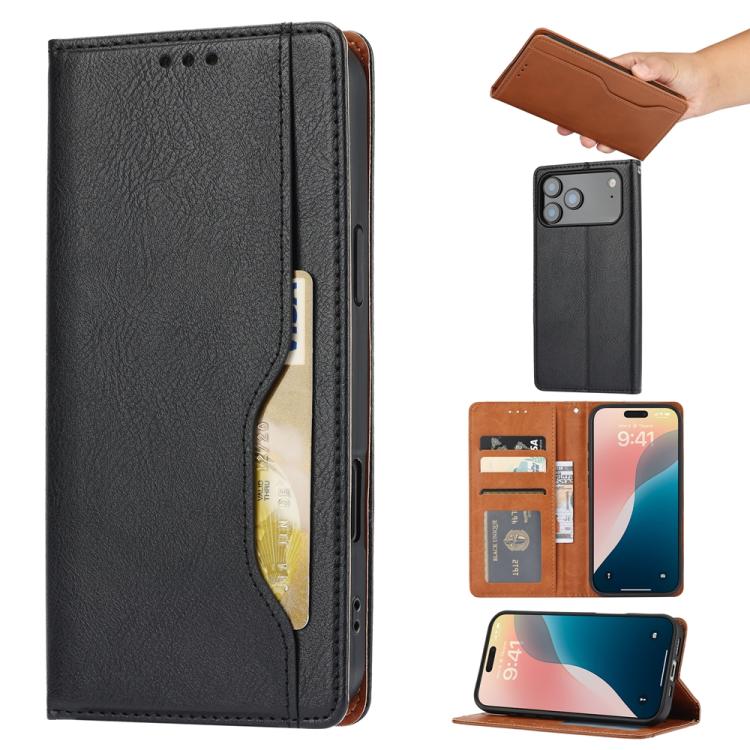 For iPhone 17 Pro Knead Skin Texture Flip Leather Phone Case(Black)