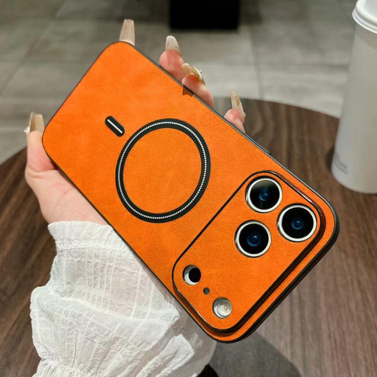 For iPhone 17 Pro Lambskin Faux Leather Magnetic Phone Case(Orange)