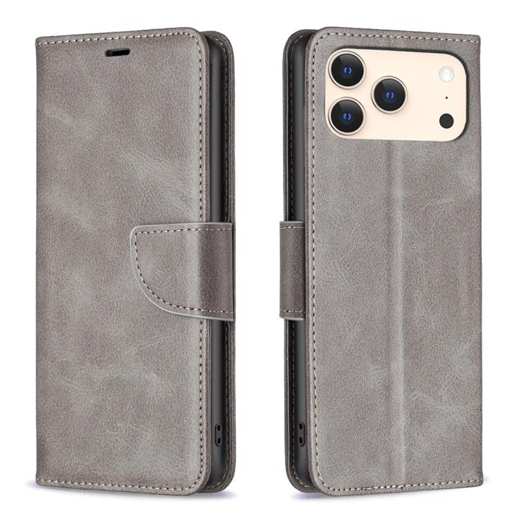 For iPhone 17 Pro Lambskin Texture Pure Color Flip Leather Phone Case(Grey)