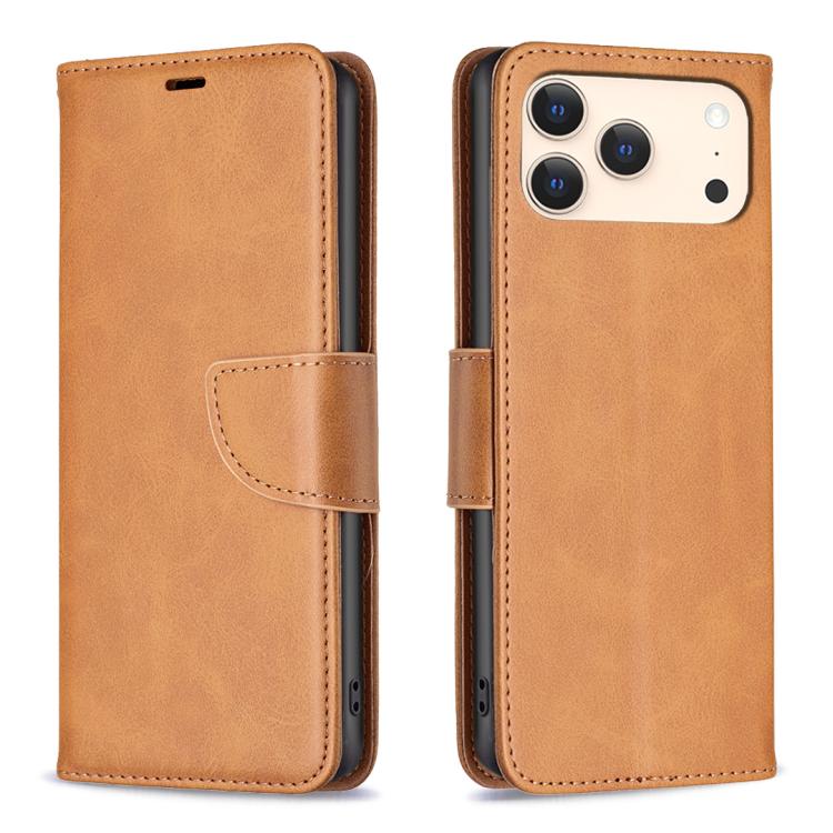 For iPhone 17 Pro Lambskin Texture Pure Color Flip Leather Phone Case(Yellow)