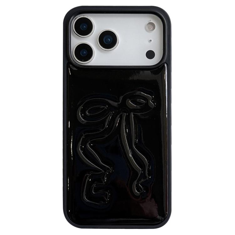 For iPhone 17 Pro Large Bow Electroplated PU Embossed TPU Phone Case(Black)