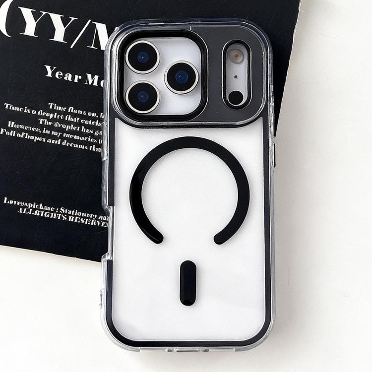For iPhone 17 Pro Large Hole Camera Macaron Transparency MagSafe Phone Case(Black)
