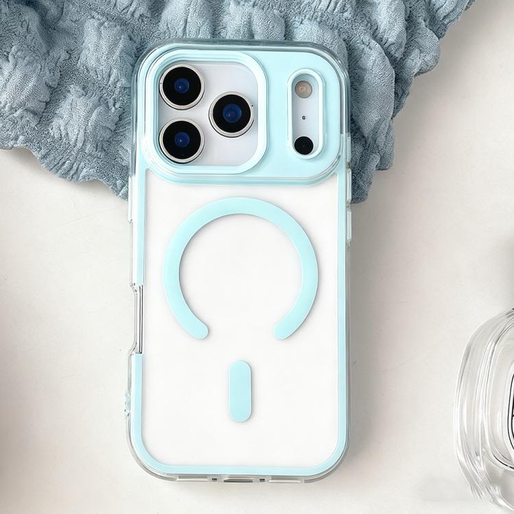 For iPhone 17 Pro Large Hole Camera Macaron Transparency MagSafe Phone Case(Light Blue)