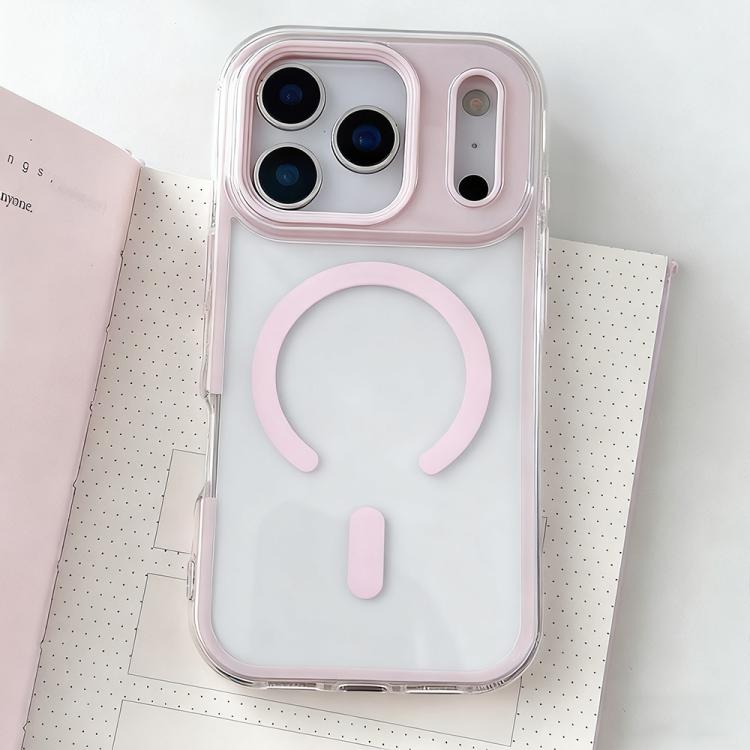 For iPhone 17 Pro Large Hole Camera Macaron Transparency MagSafe Phone Case(Pink)