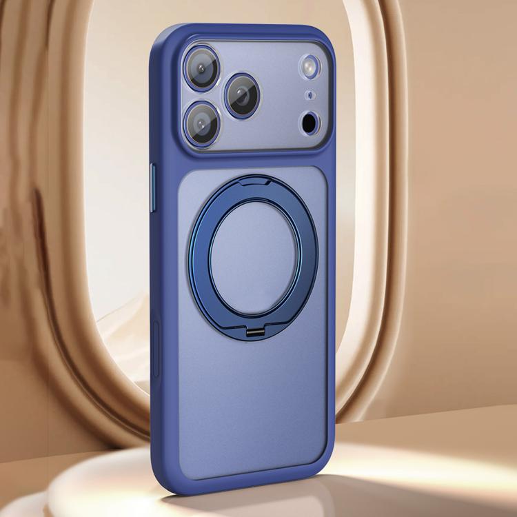 For iPhone 17 Pro Large Hole Frosted Skin-Feel Magnetic Holder Phone Case with AI Shutter Button(Blue)
