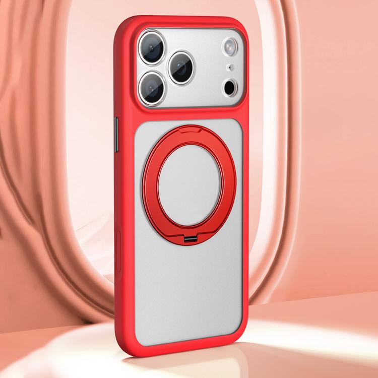 For iPhone 17 Pro Large Hole Frosted Skin-Feel Magnetic Holder Phone Case with AI Shutter Button(Red)