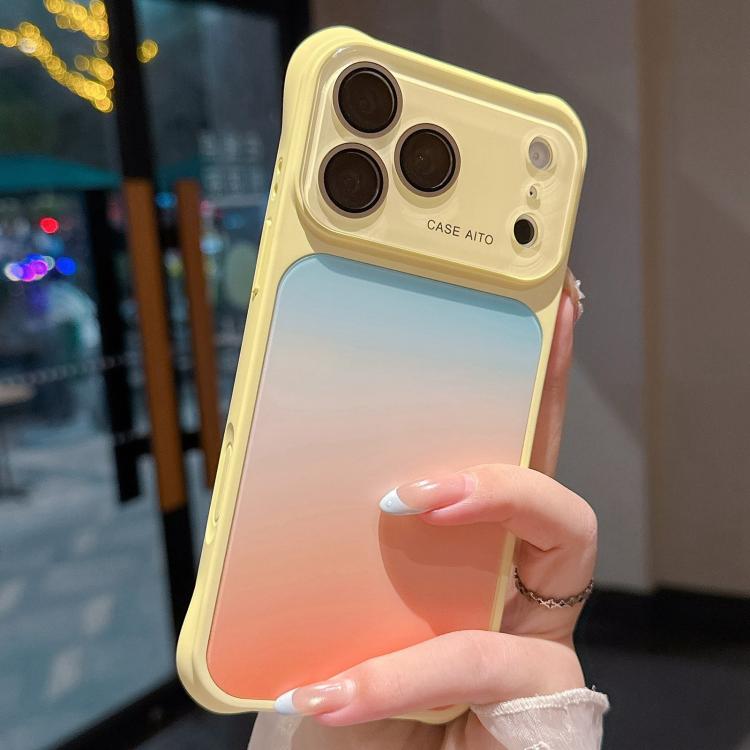 For iPhone 17 Pro Large Window Four-Corner Airbag Gradient Phone Case with Lens Film(Yellow)
