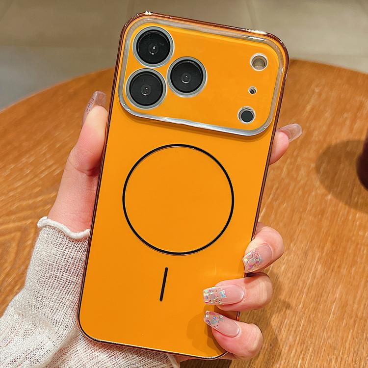 For iPhone 17 Pro Laser Large Hole Camera Frame Fine Ring Magsafe Phone Case(Orange)