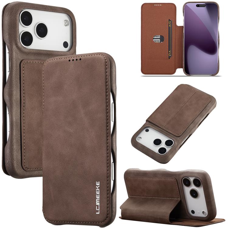 For iPhone 17 Pro LC.IMEEKE Hon Ancient Series Flip Leather Phone Case(Coffee)