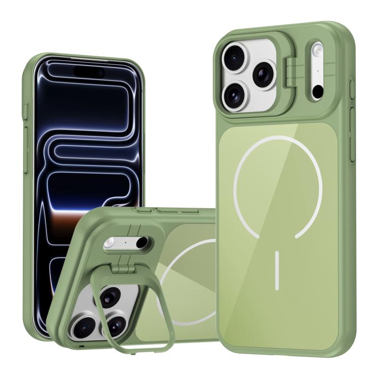 For iPhone 17 Pro Lens Frame Stand Glass Thin Circle Magnetic Phone Case(Green)