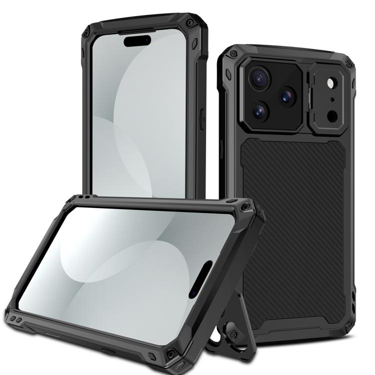 For iPhone 17 Pro Lens Holder Metal IP54 Life Waterproof Three-proof MagSafe Phone Case(Black)