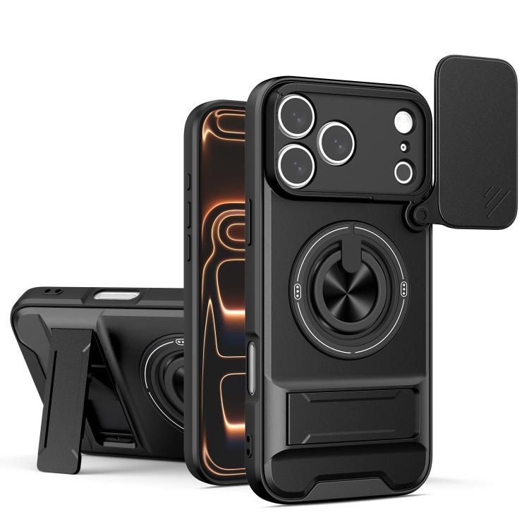 For iPhone 17 Pro Lens Sliding Window Multifunctional Magnetic Shockproof Phone Case(Black)