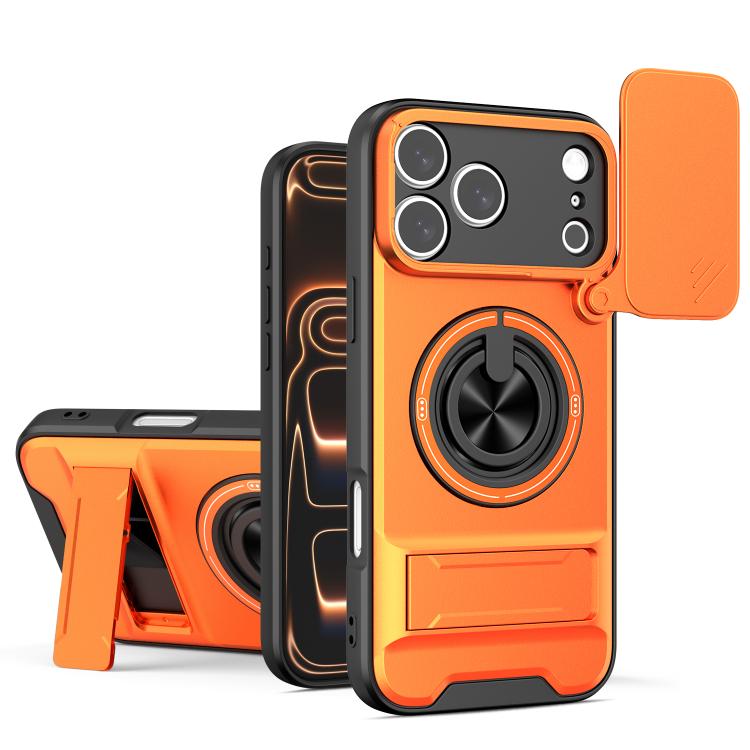 For iPhone 17 Pro Lens Sliding Window Multifunctional Magnetic Shockproof Phone Case(Orange)