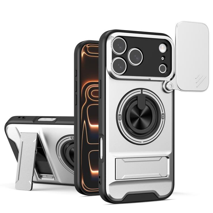 For iPhone 17 Pro Lens Sliding Window Multifunctional Magnetic Shockproof Phone Case(Titanium Gray)
