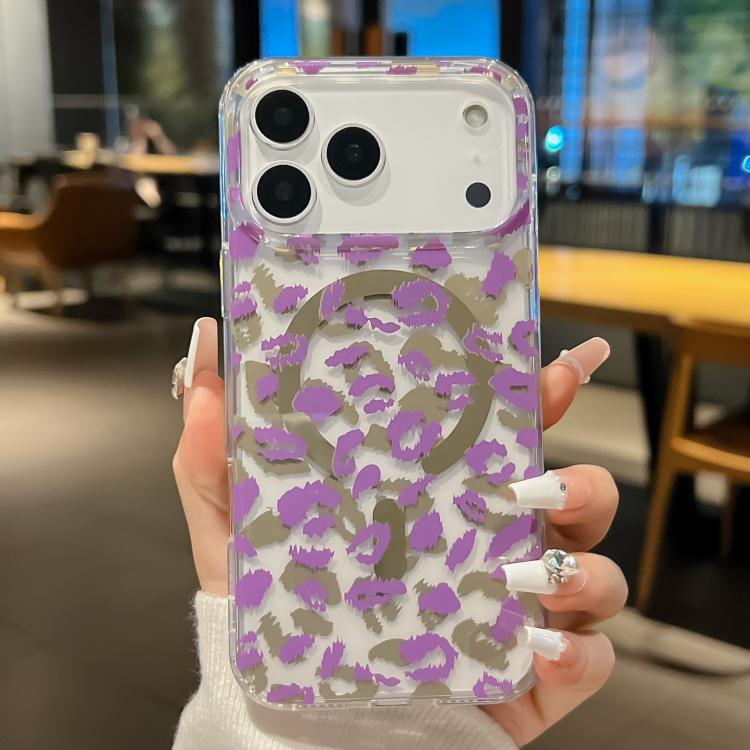 For iPhone 17 Pro Leopard MagSafe Dual-side Laminating IMD Phone Case(Purple)