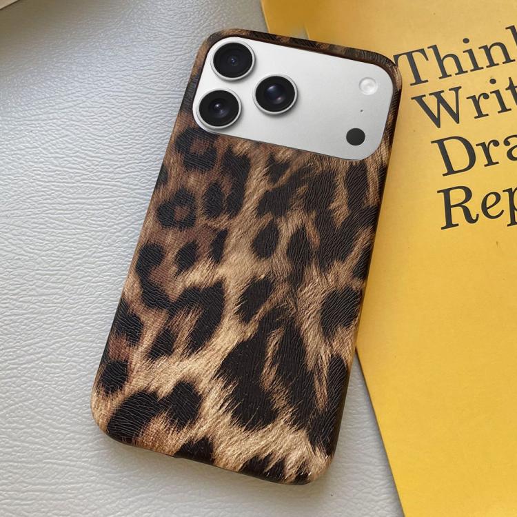 For iPhone 17 Pro Leopard Print Leather-Textured PU Phone Case(Brown)