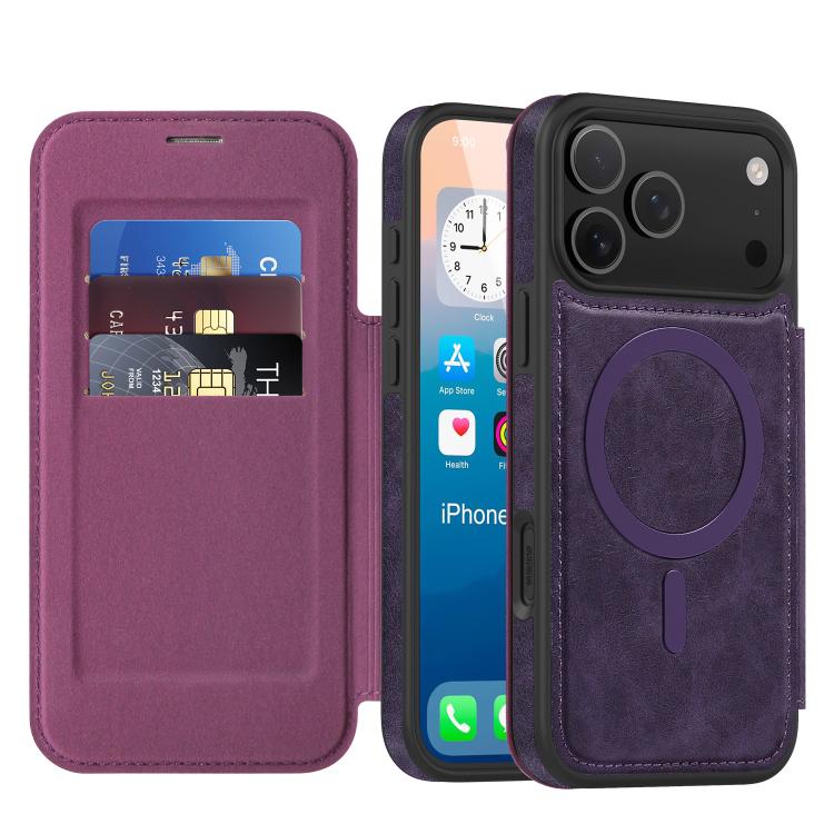 For iPhone 17 Pro Linton MagSafe Leather Phone Case(Purple)