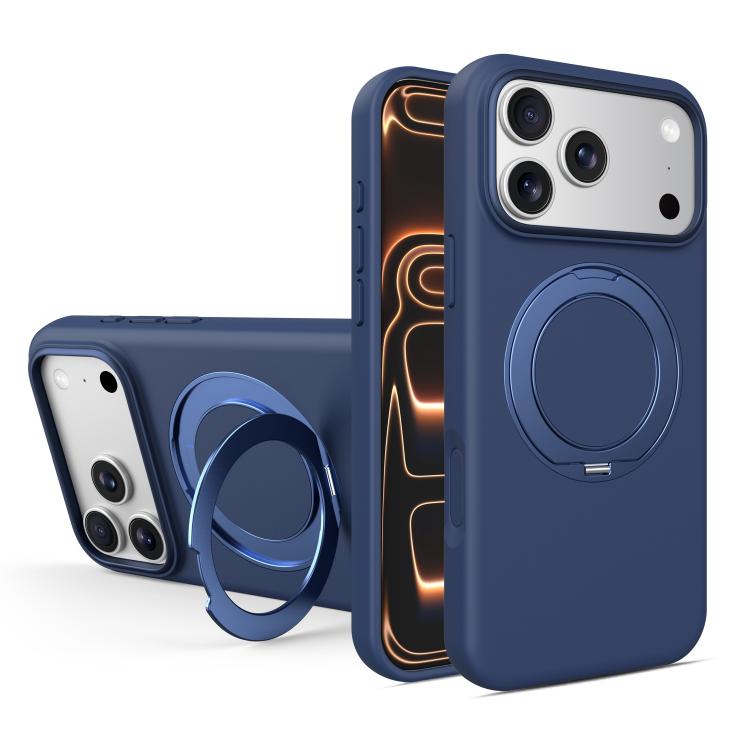 For iPhone 17 Pro Liquid Silicone Magnetic Phone Case with Rotating Stand(Royal Blue)