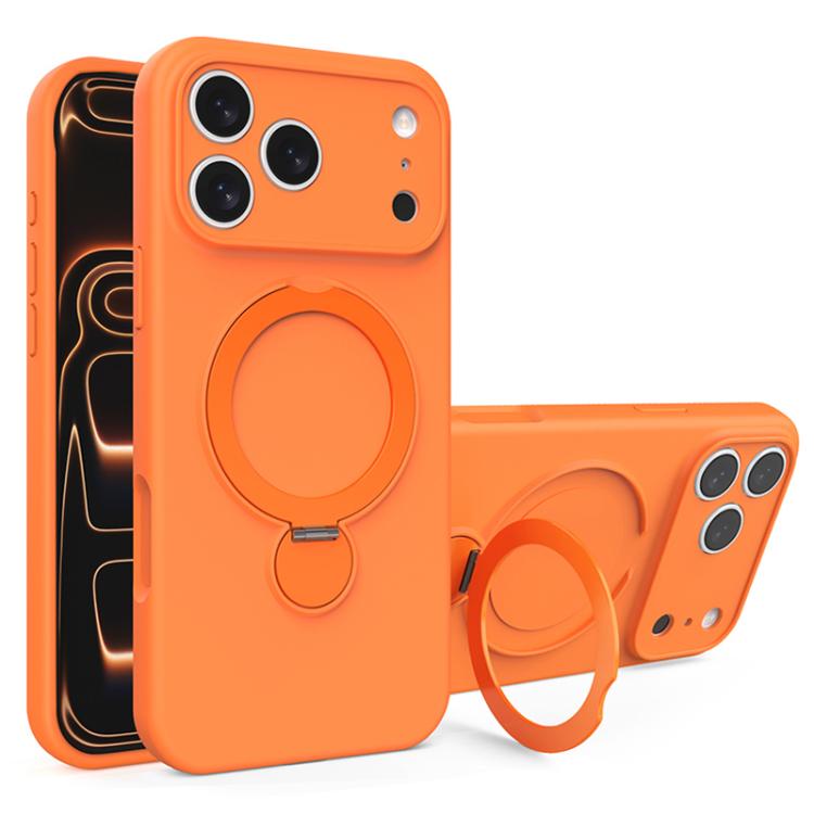 For iPhone 17 Pro Liquid Silicone MagSafe Holder Phone Case(Orange)