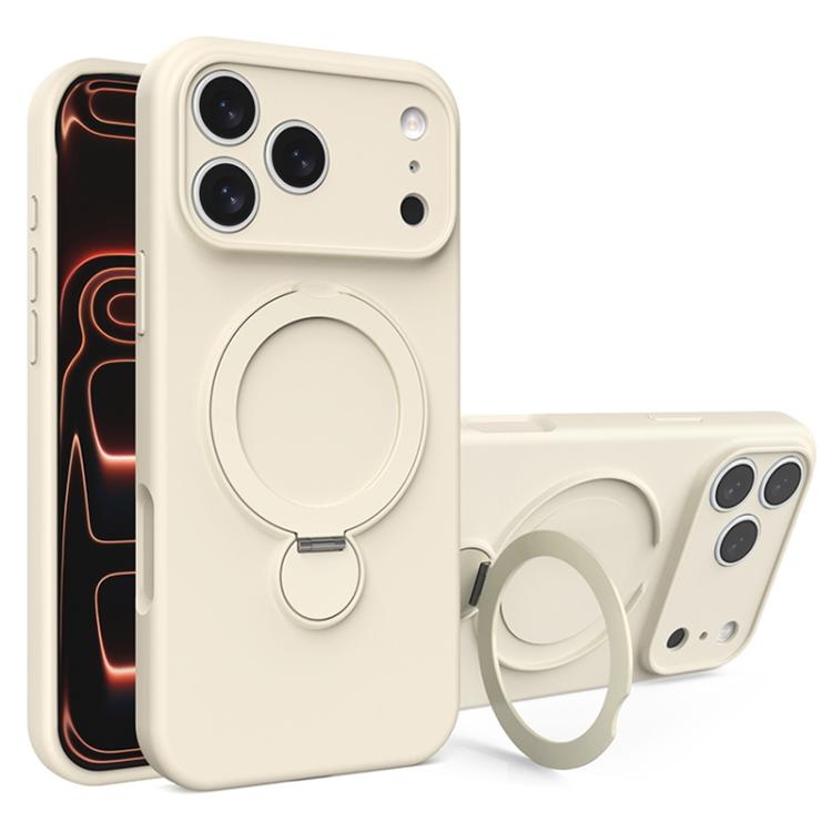 For iPhone 17 Pro Liquid Silicone MagSafe Holder Phone Case(White)