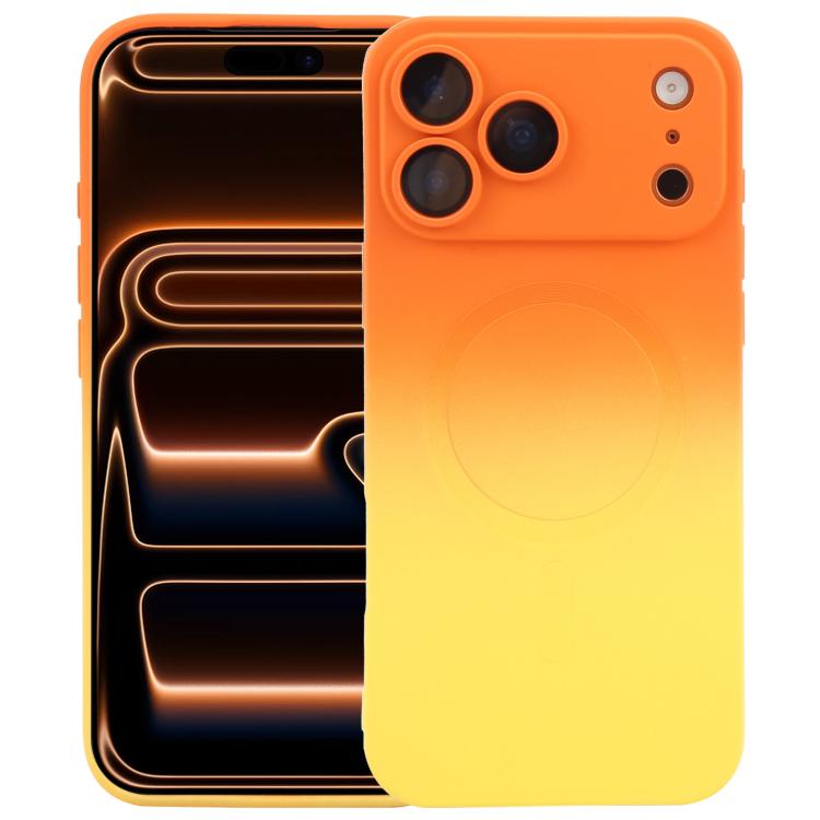 For iPhone 17 Pro Liquid TPU Silicone Gradient MagSafe Phone Case(Orange Yellow)