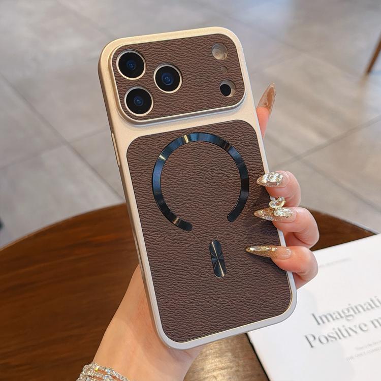 For iPhone 17 Pro Litchi Texture Vegan Leather Magnetic Phone Case(Brown)