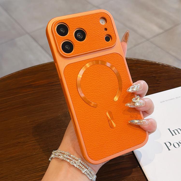 For iPhone 17 Pro Litchi Texture Vegan Leather Magnetic Phone Case(Orange)