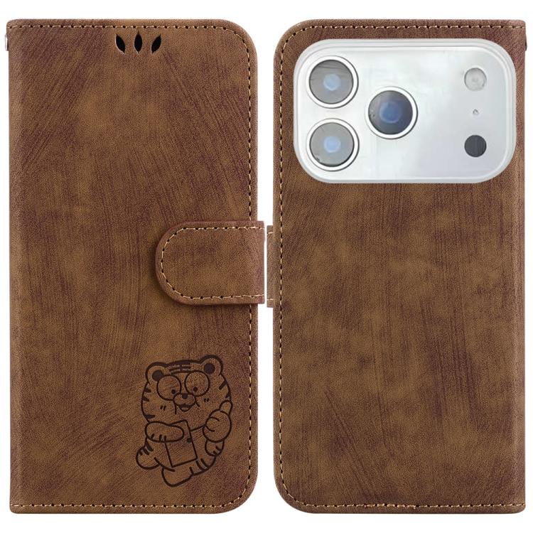 For iPhone 17 Pro Little Tiger Embossed Leather Phone Case(Brown)