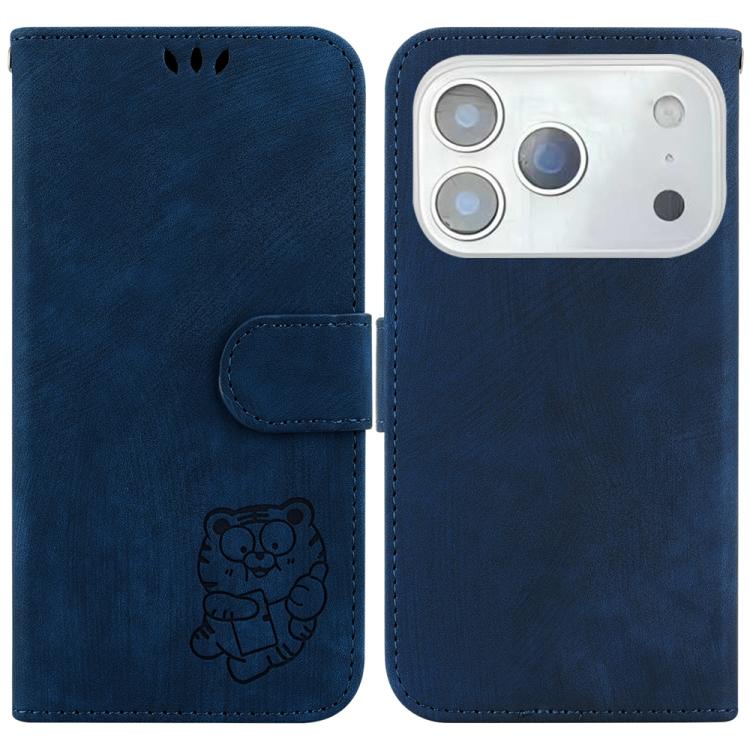 For iPhone 17 Pro Little Tiger Embossed Leather Phone Case(Dark Blue)