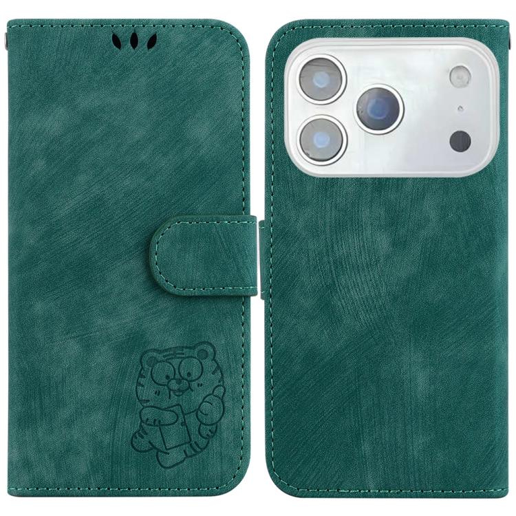 For iPhone 17 Pro Little Tiger Embossed Leather Phone Case(Green)