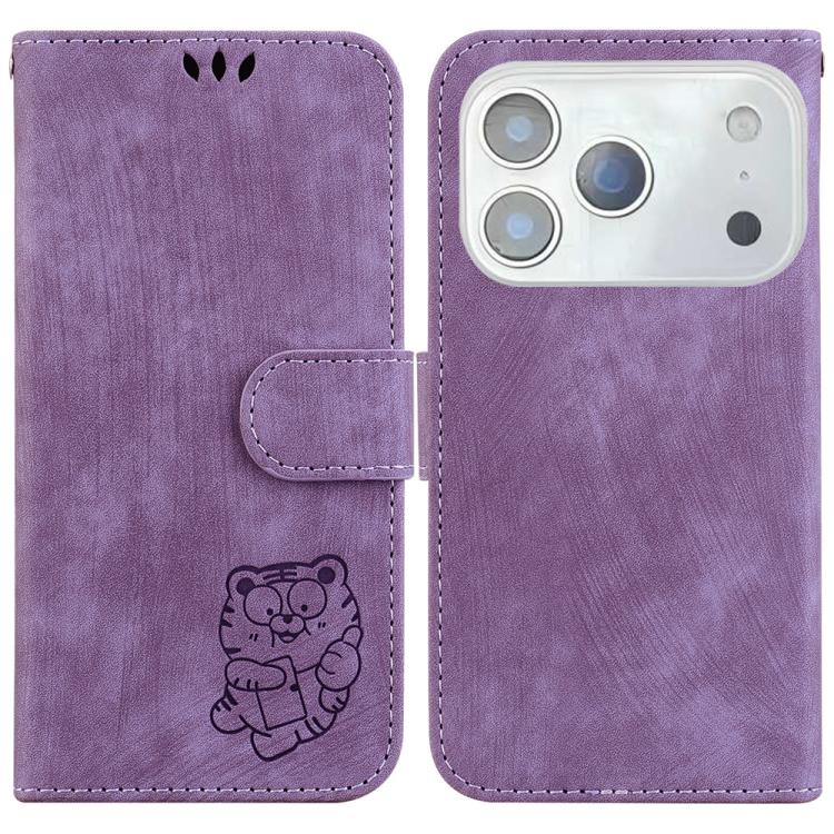 For iPhone 17 Pro Little Tiger Embossed Leather Phone Case(Purple)