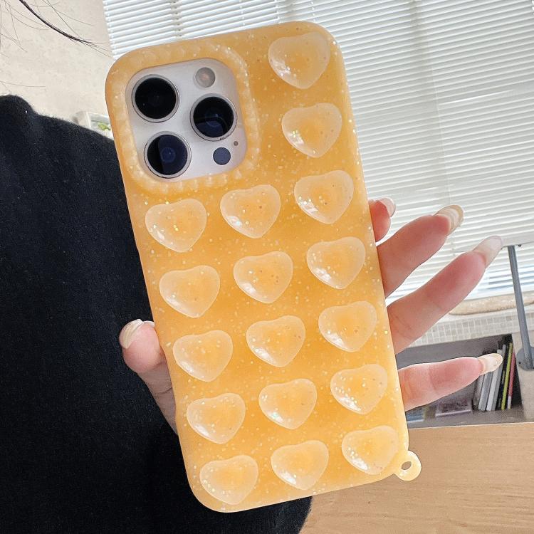 For iPhone 17 Pro Love Heart Suction Cup Translucent Glitter Phone Case(Orange)