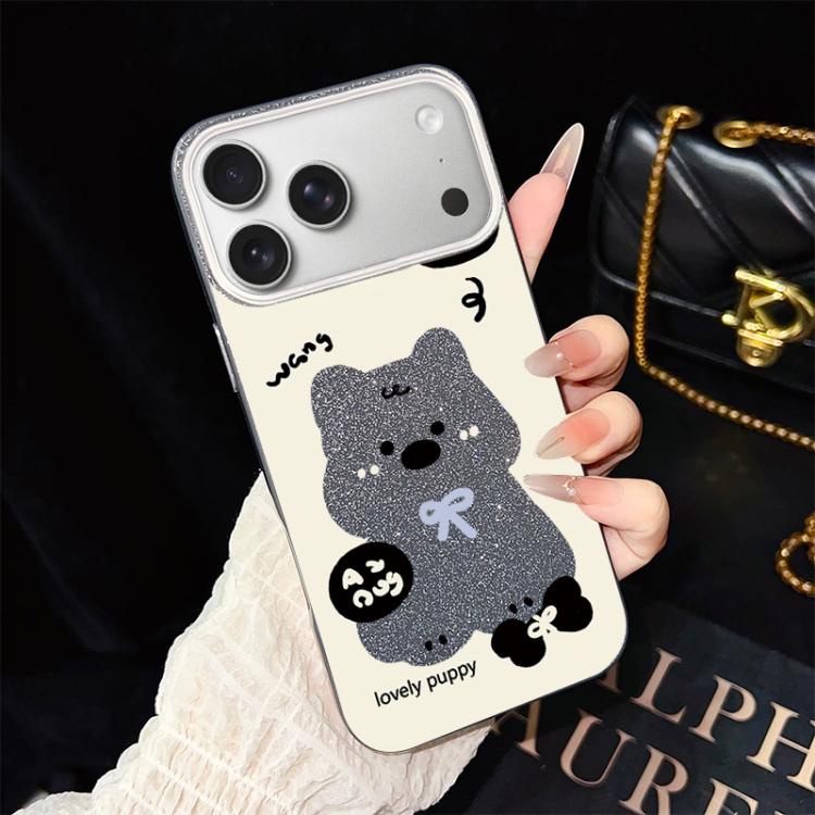 For iPhone 17 Pro Lovely Puppy Pattern IMD Glitter PC Hybrid TPU Phone Case(Black)
