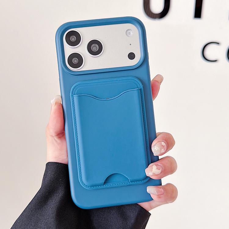 For iPhone 17 Pro Macaron-Style Card Holder Magnetic TPU Phone Case(Blue)