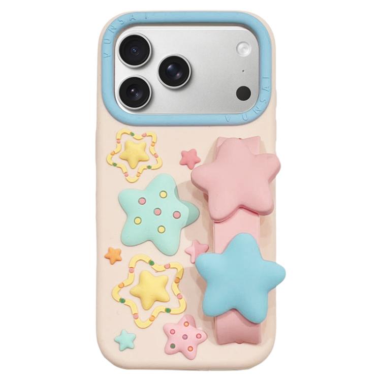 For iPhone 17 Pro Macaron Tones 3D Star TPU Phone Case with Star Wrist Strap