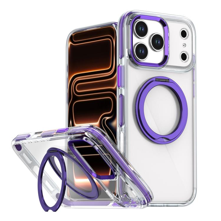 For iPhone 17 Pro Magnetic 360 Degree Rotating Holder Phone Case(Purple)