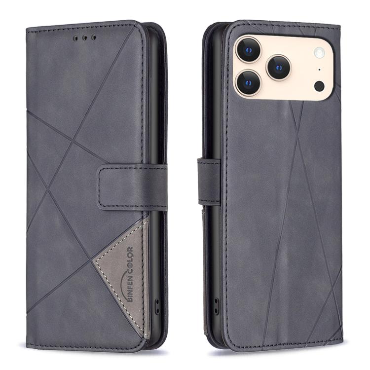 For iPhone 17 Pro Magnetic Buckle Rhombus Texture Leather Phone Case(Black)