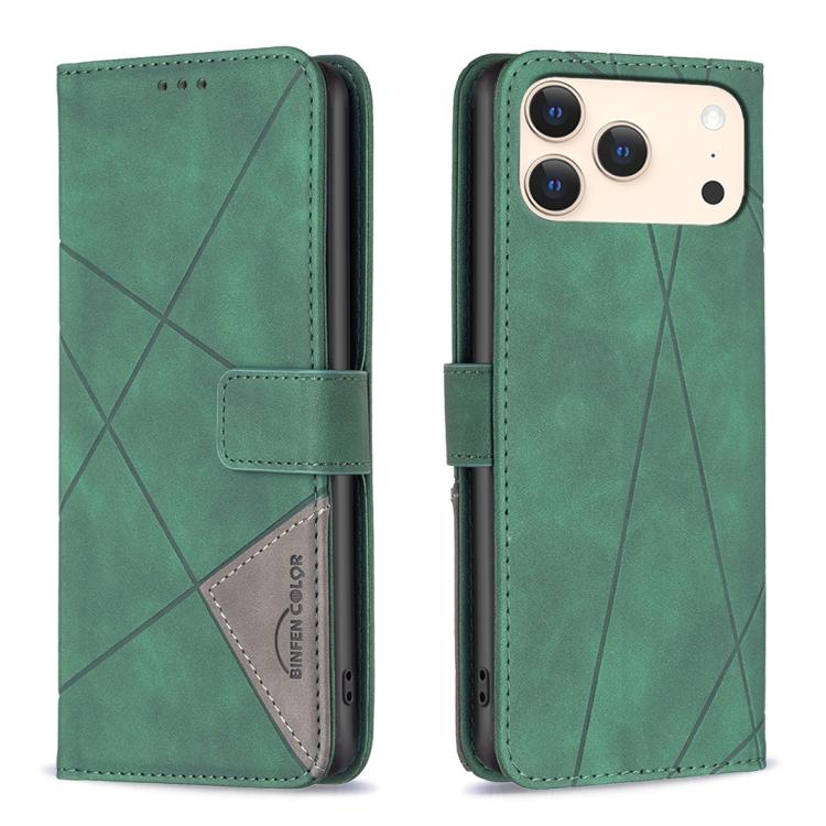 For iPhone 17 Pro Magnetic Buckle Rhombus Texture Leather Phone Case(Green)