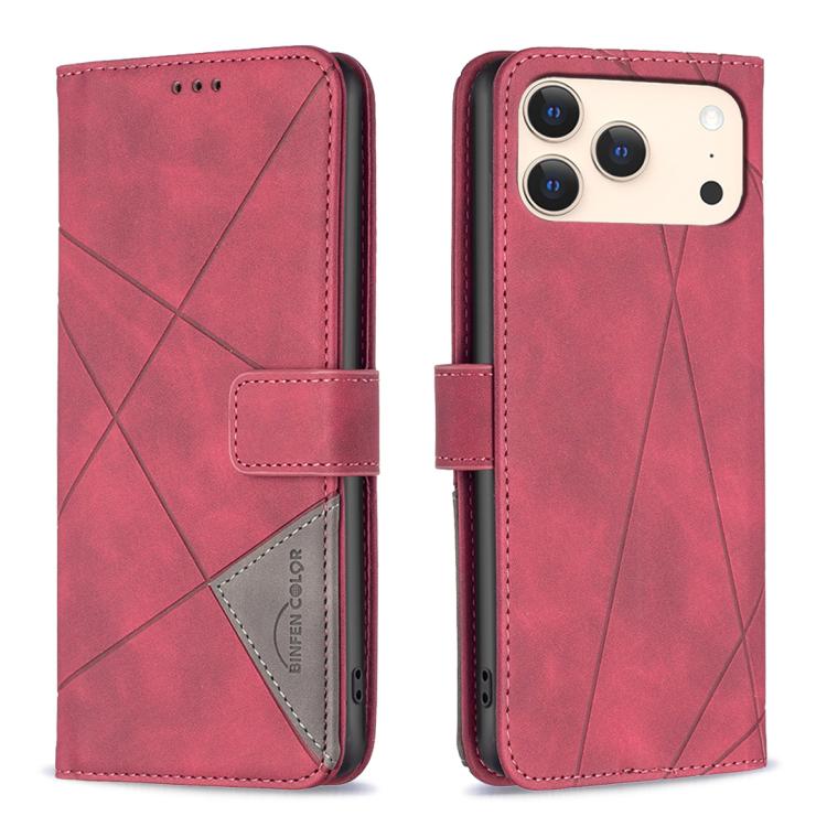 For iPhone 17 Pro Magnetic Buckle Rhombus Texture Leather Phone Case(Red)