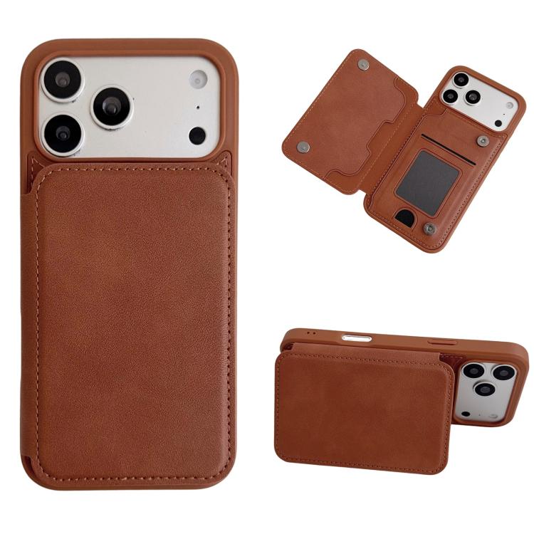 For iPhone 17 Pro Magnetic Snap Multifunctional Card Wallet Holder Phone Case(Brown)