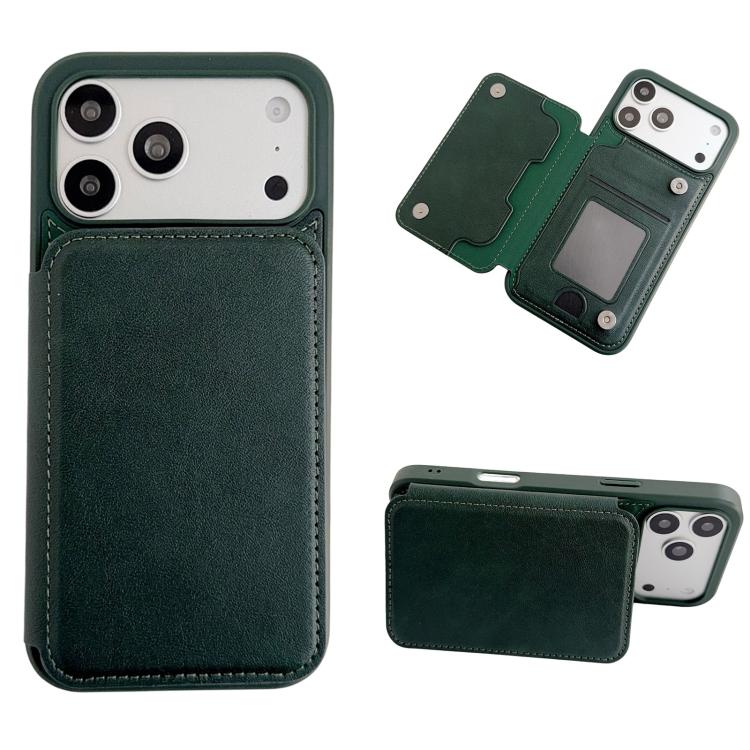 For iPhone 17 Pro Magnetic Snap Multifunctional Card Wallet Holder Phone Case(Deep Green)