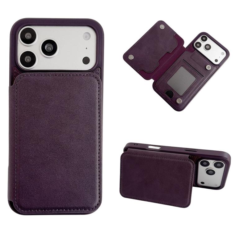 For iPhone 17 Pro Magnetic Snap Multifunctional Card Wallet Holder Phone Case(Purple)