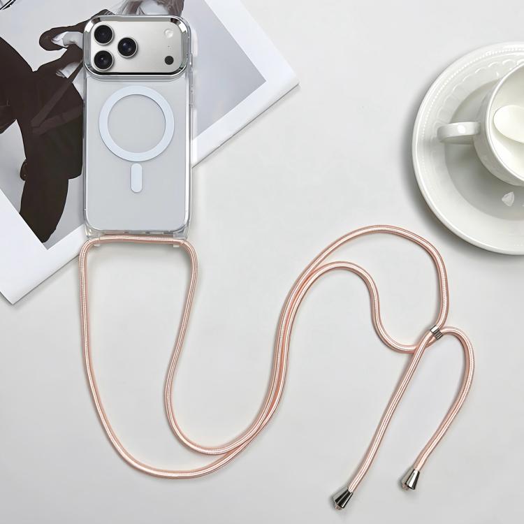 For iPhone 17 Pro MagSafe Magnetic PC + TPU Phone Case with Lanyard(Pink Gold)