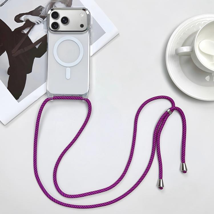 For iPhone 17 Pro MagSafe Magnetic PC + TPU Phone Case with Lanyard(Rose Purple)