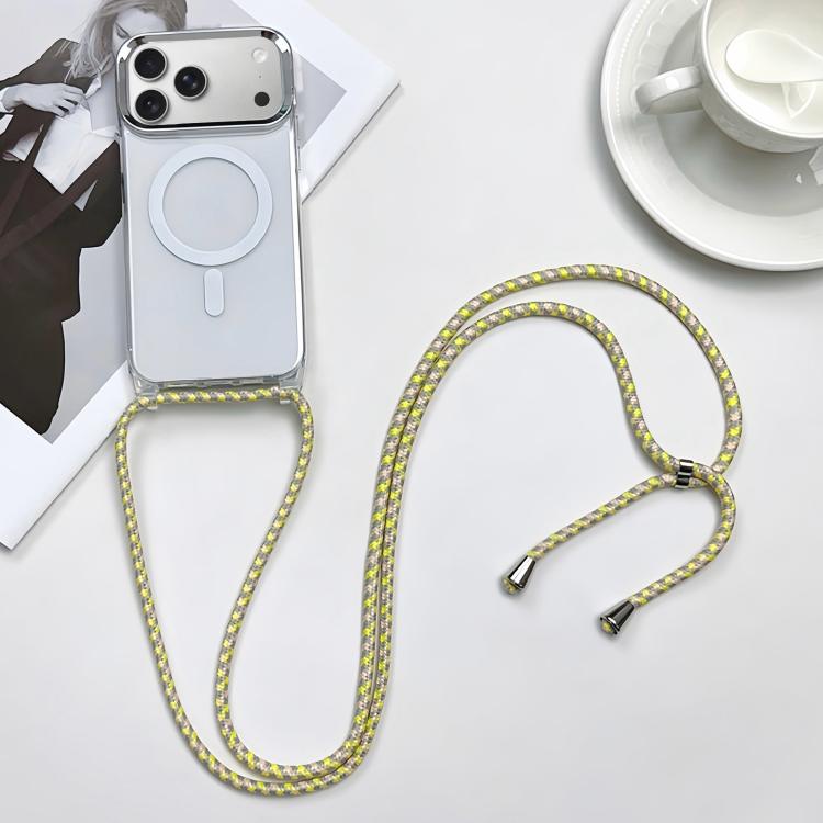 For iPhone 17 Pro MagSafe Magnetic PC + TPU Phone Case with Lanyard(Yellow Pink Grey)