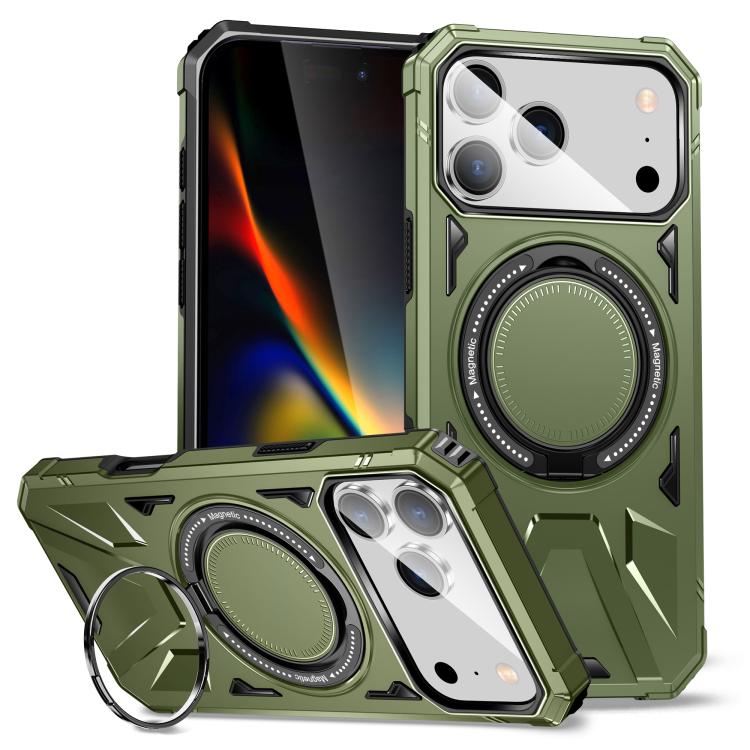 For iPhone 17 Pro MagSafe Magnetic Shockproof Phone Case with Ring Holder(Dark Green)