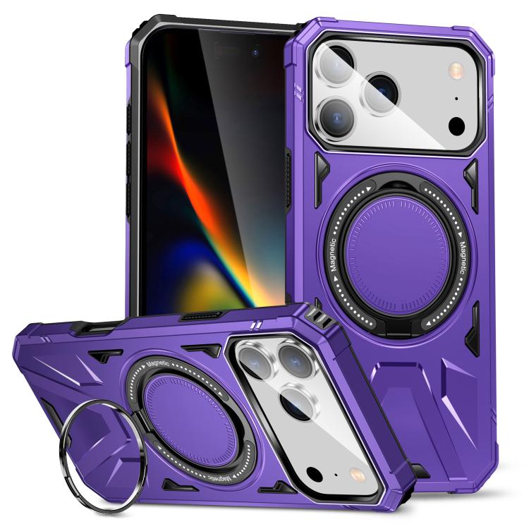 For iPhone 17 Pro MagSafe Magnetic Shockproof Phone Case with Ring Holder(Purple)