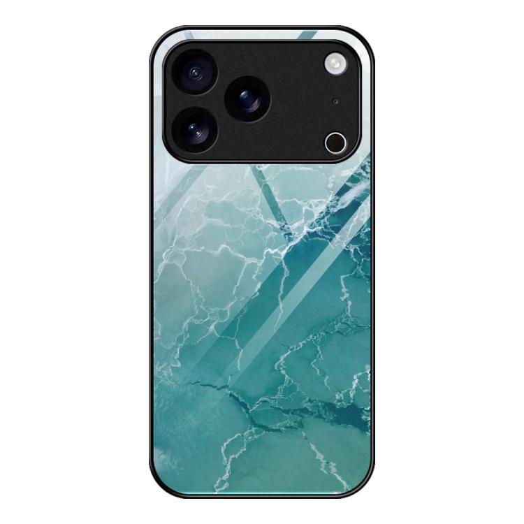 For iPhone 17 Pro Marble Pattern Glass Protective Phone Case(Green Ocean)