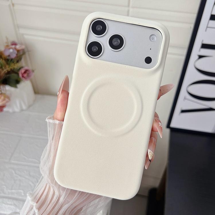 For iPhone 17 Pro Matte Velvet Finish PC + Vegan Leather Magnetic Phone Case(White)