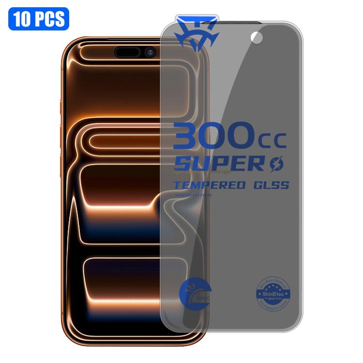 For iPhone 17 Pro Max 10pcs 300CC Large Arc Antistatic Corning Gorilla Privacy Tempered Glass Film